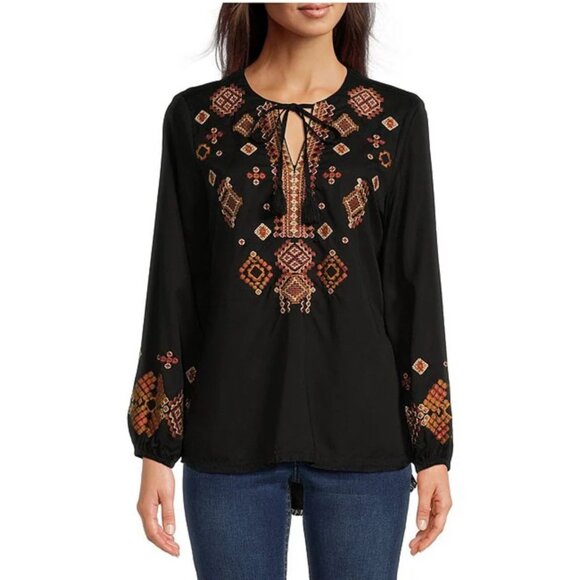 Reba Black and Orange Embroidered Tunic - Picture 1 of 11